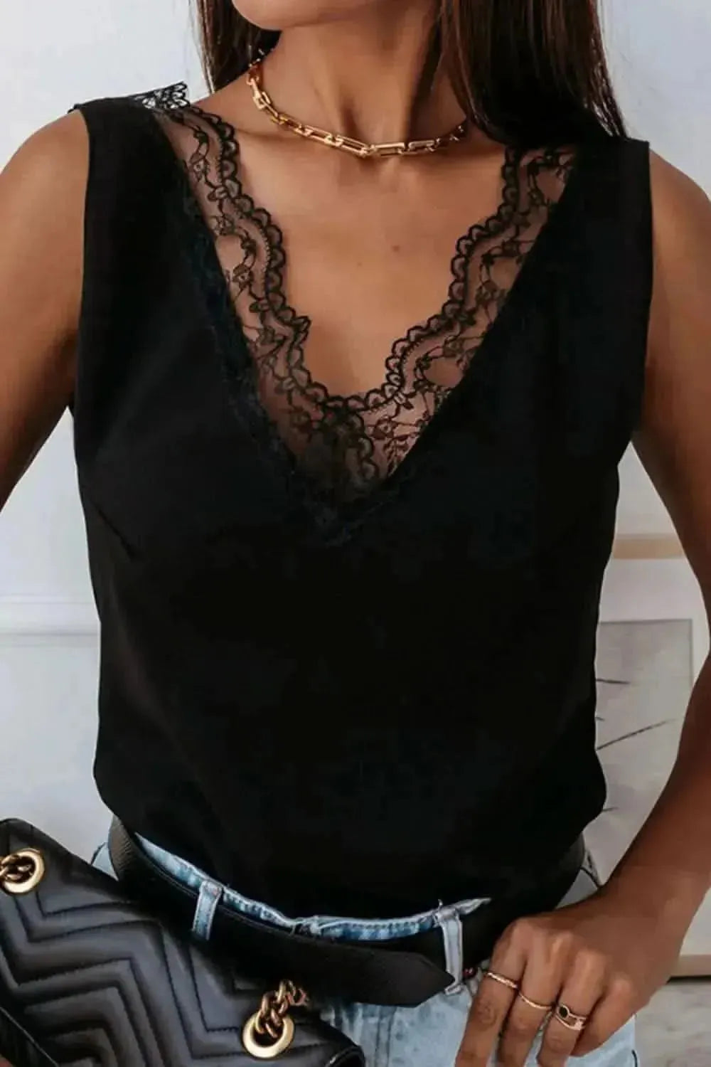 Lace Detail V-Neck Tank - Bad Moms Club