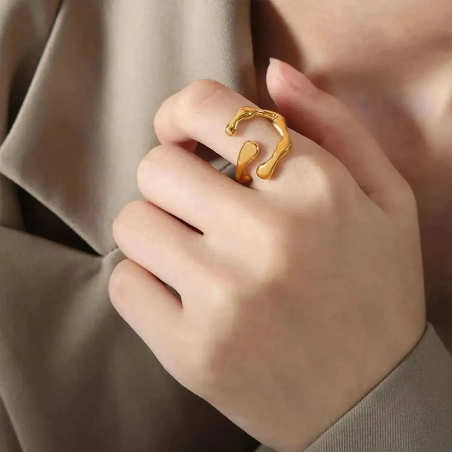 18K Gold-Plated Irregular Open Ring - Bad Moms Club