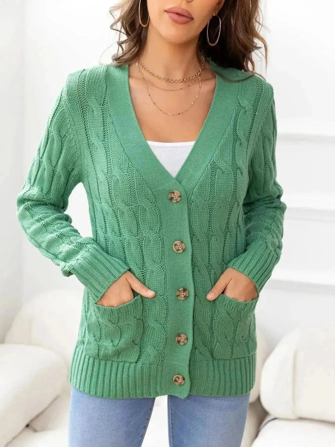 Button Down Cable-Knit Cardigan - Bad Moms Club