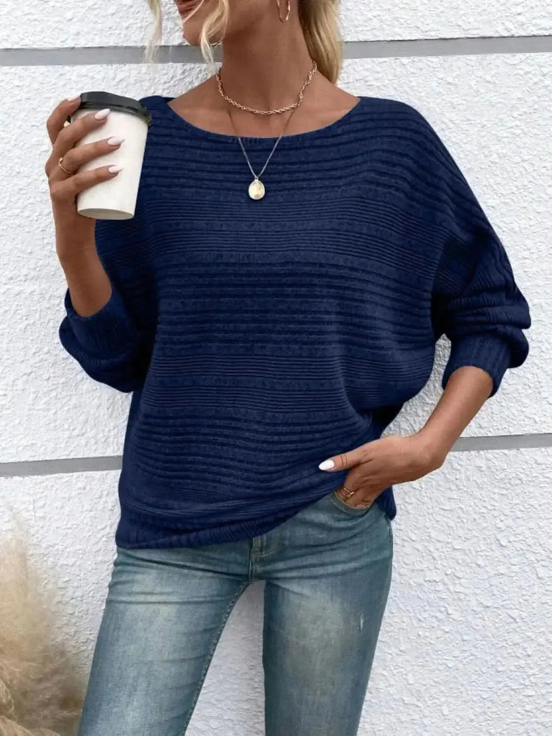 Full Size Round Neck Long Sleeve Top - Bad Moms Club