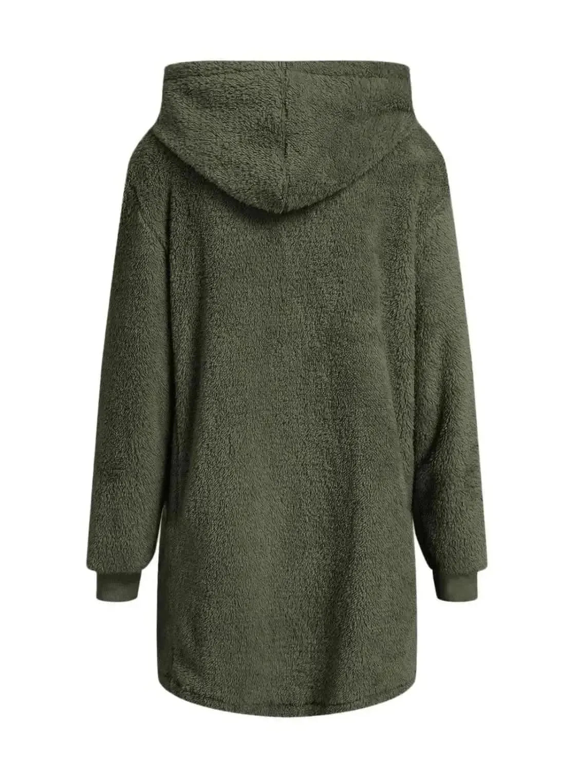 Fuzzy Pocketed Zip Up Long Sleeve Hooded Jacket - Bad Moms Club