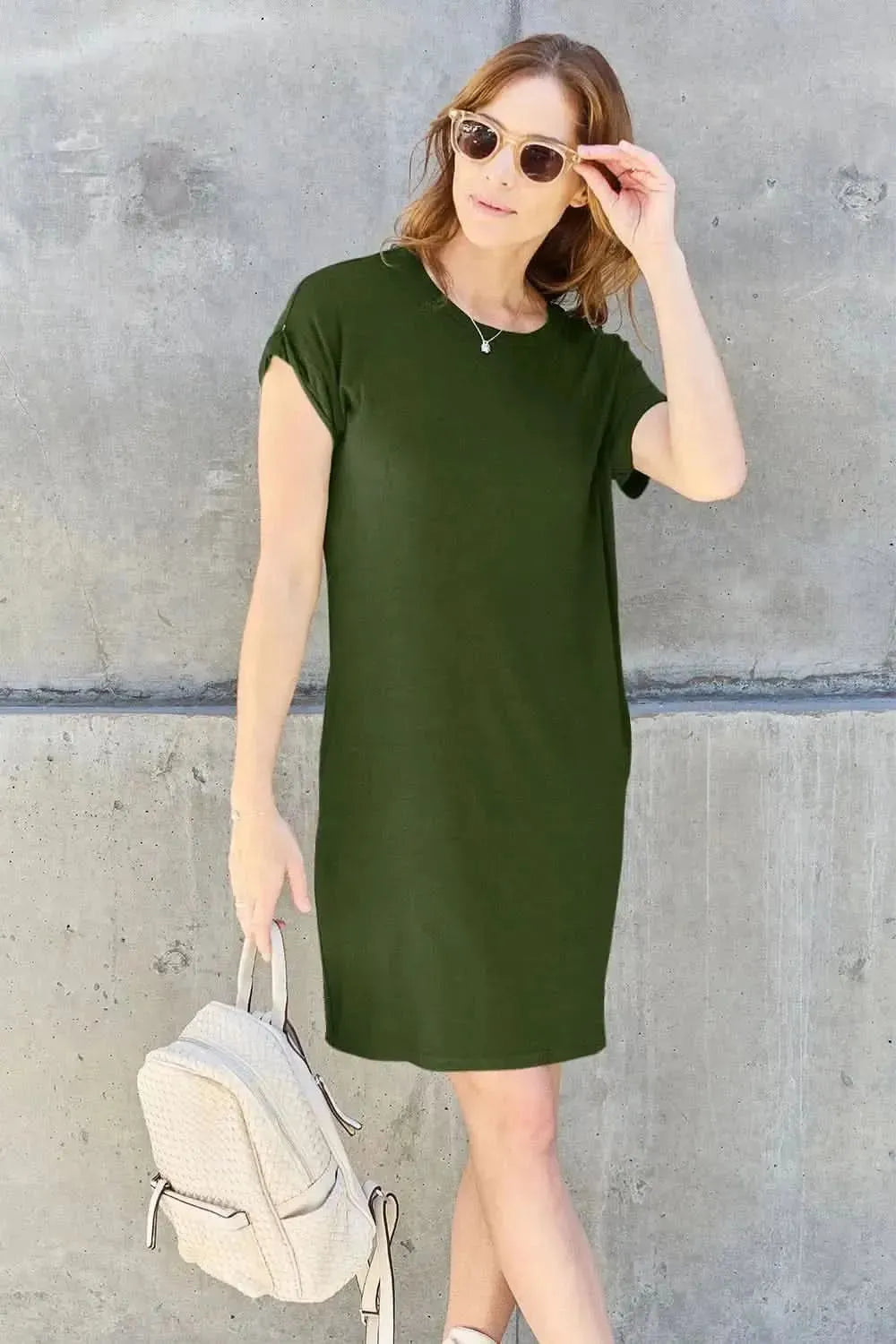 Basic Bae Full Size Round Neck Short Sleeve Dress with Pockets - Bad Moms Club