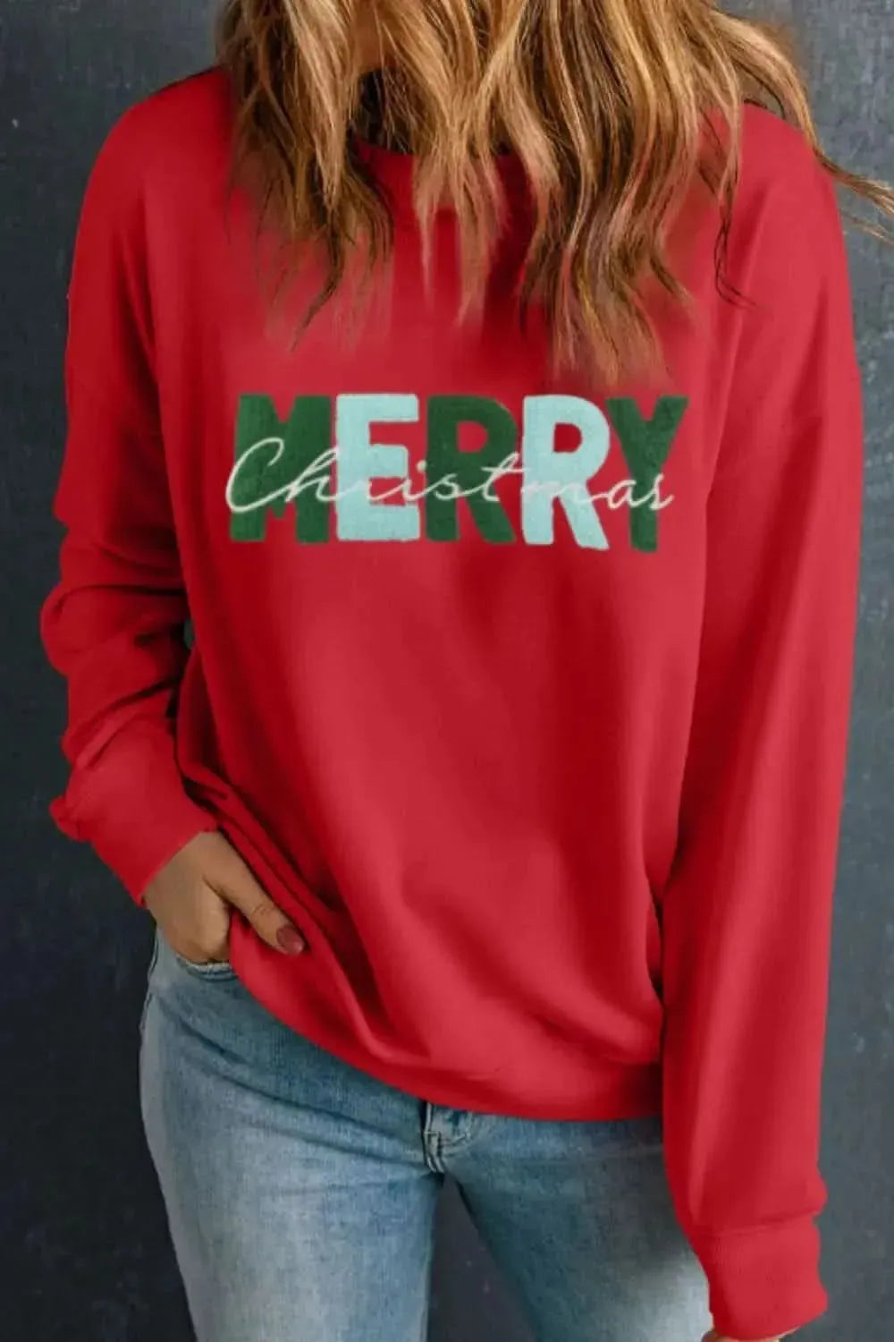 MERRY CHRISTMAS Contrast Long Sleeve Sweatshirt - Bad Moms Club