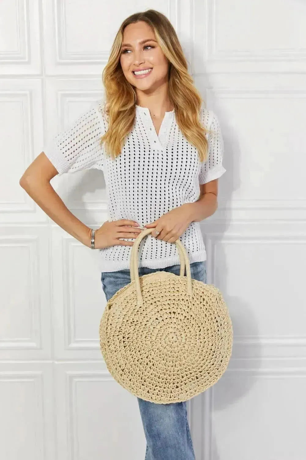 Justin Taylor Beach Date Straw Rattan Handbag in Ivory - Bad Moms Club