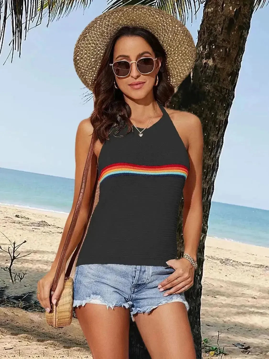 Tied Contrast Halter Neck Tank - Bad Moms Club