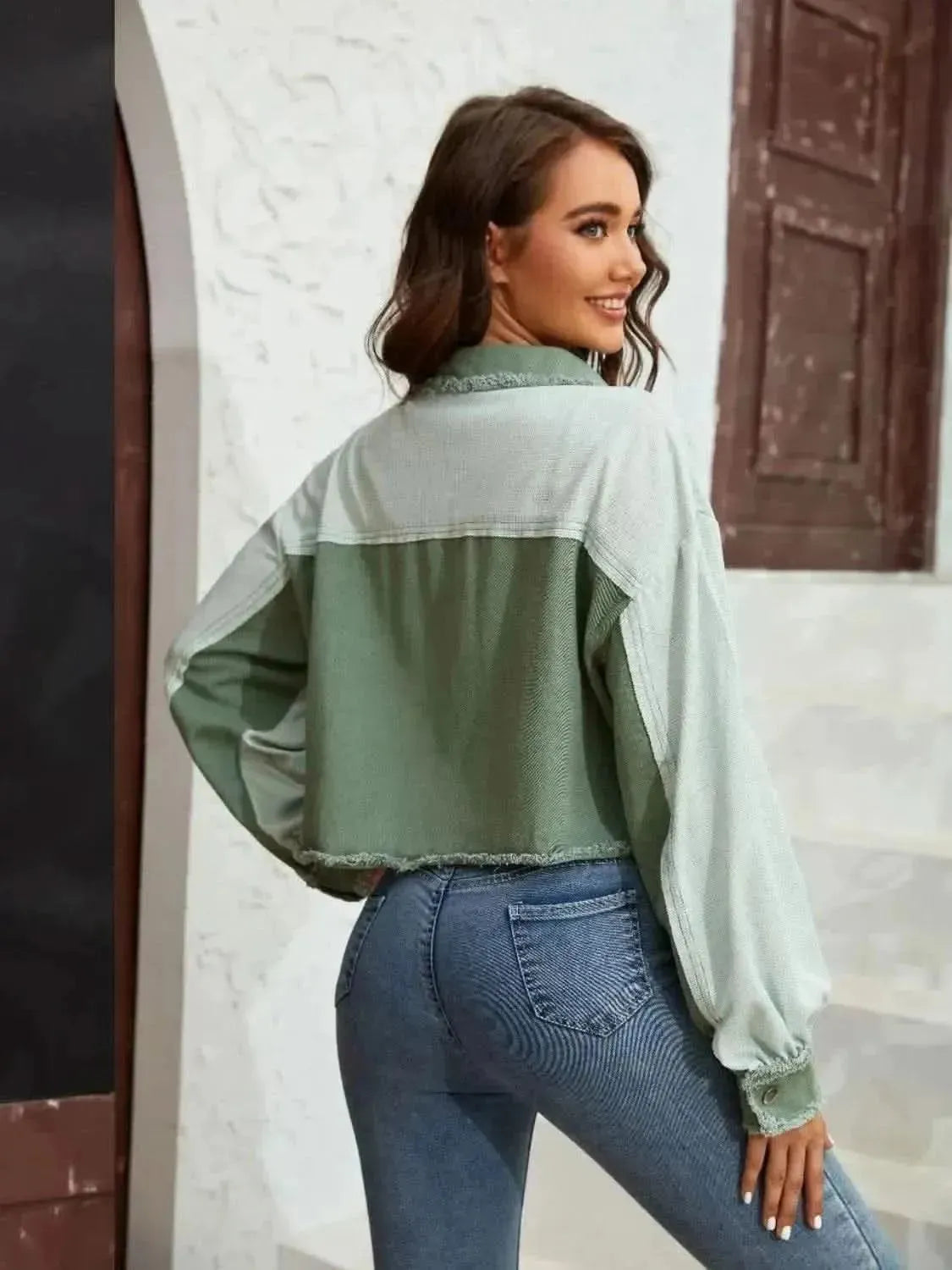 Color Block Crop Jacket with Pockets - Bad Moms Club