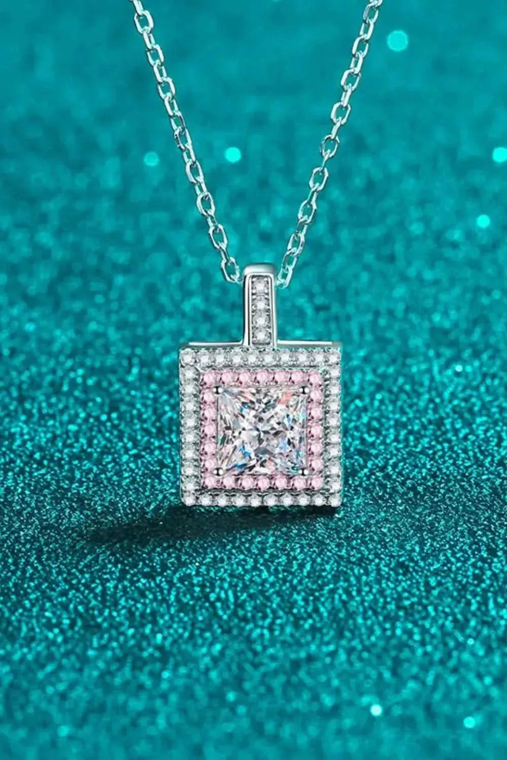 1 Carat Moissanite Square Pendant Chain Necklace - Bad Moms Club