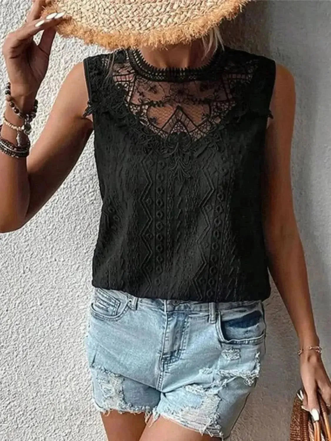 Lace Eyelet Sleeveless Top - Bad Moms Club