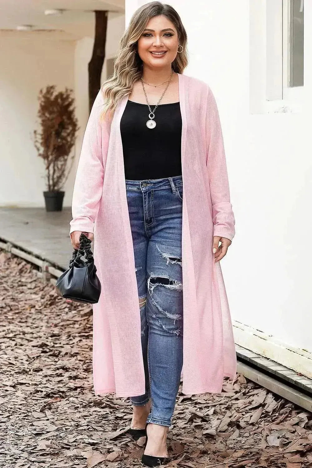 Open Front Long Sleeves Slit Cardigan - Bad Moms Club