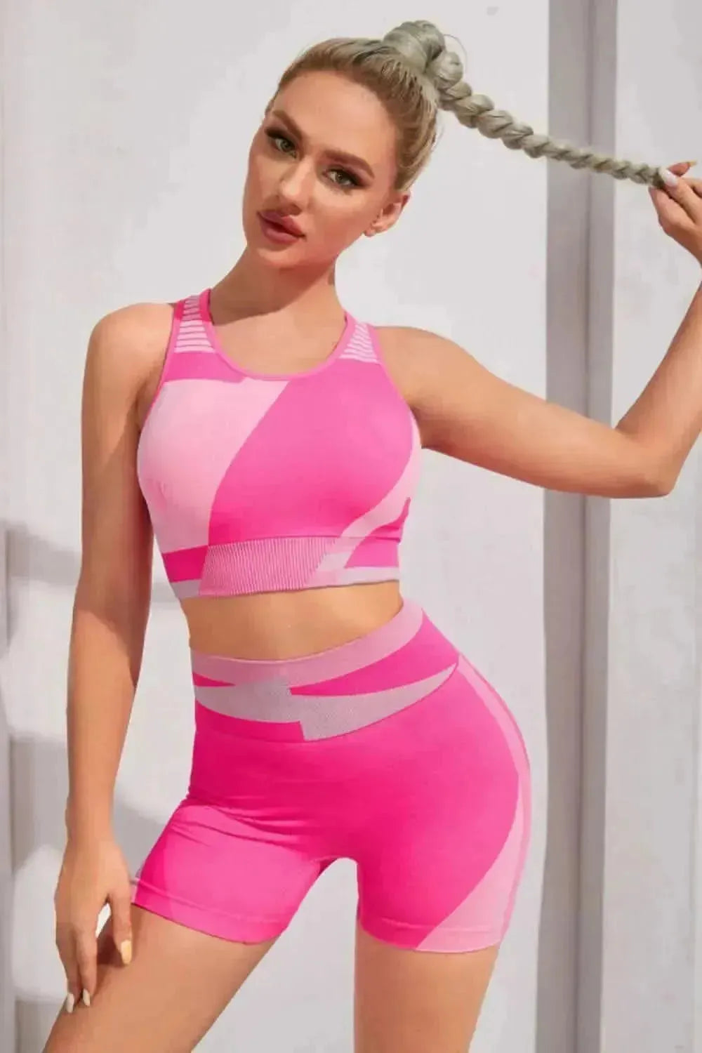 Color Block Sports Bra and Shorts Set - Bad Moms Club