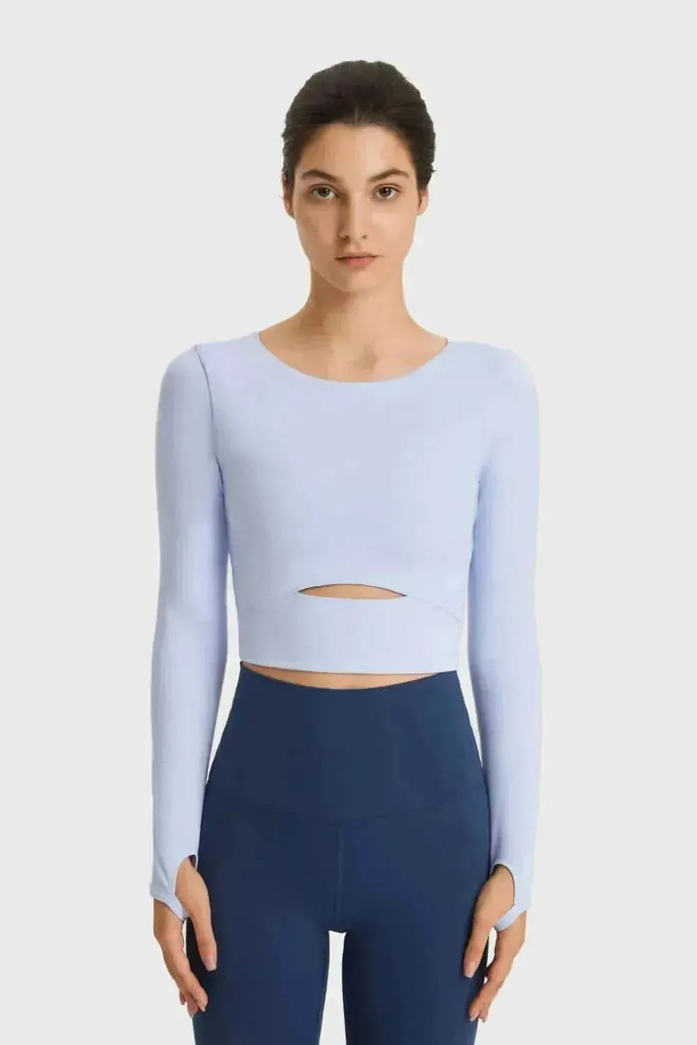 Cutout Long Sleeve Cropped Sports Top - Bad Moms Club
