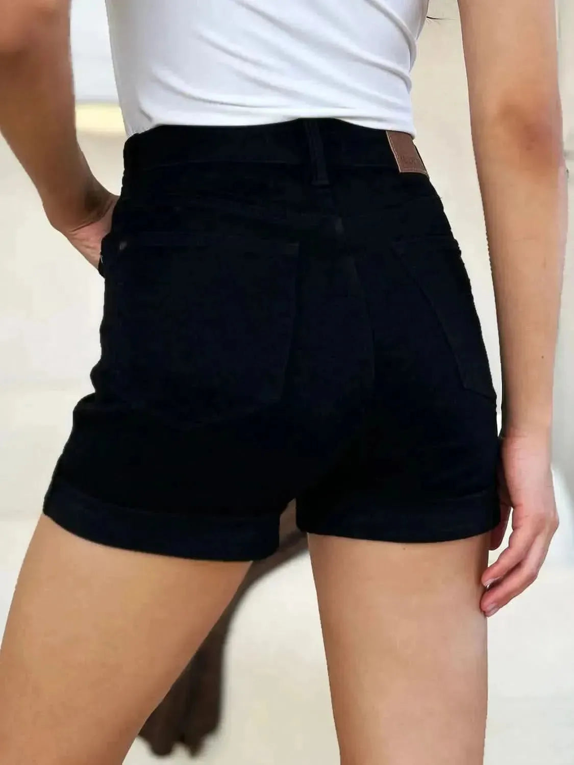 Judy Blue Full Size High Waist Tummy Control Cuffed Denim Shorts - Bad Moms Club