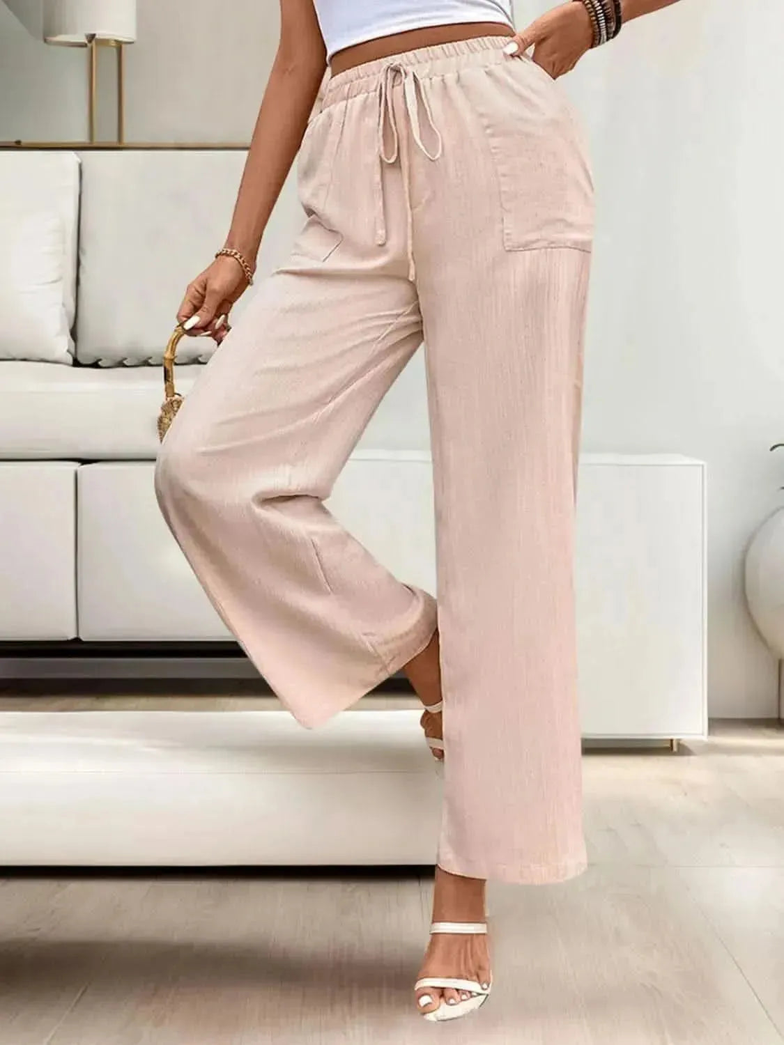 Perfee Tied Wide Leg Pants with Pockets - Bad Moms Club