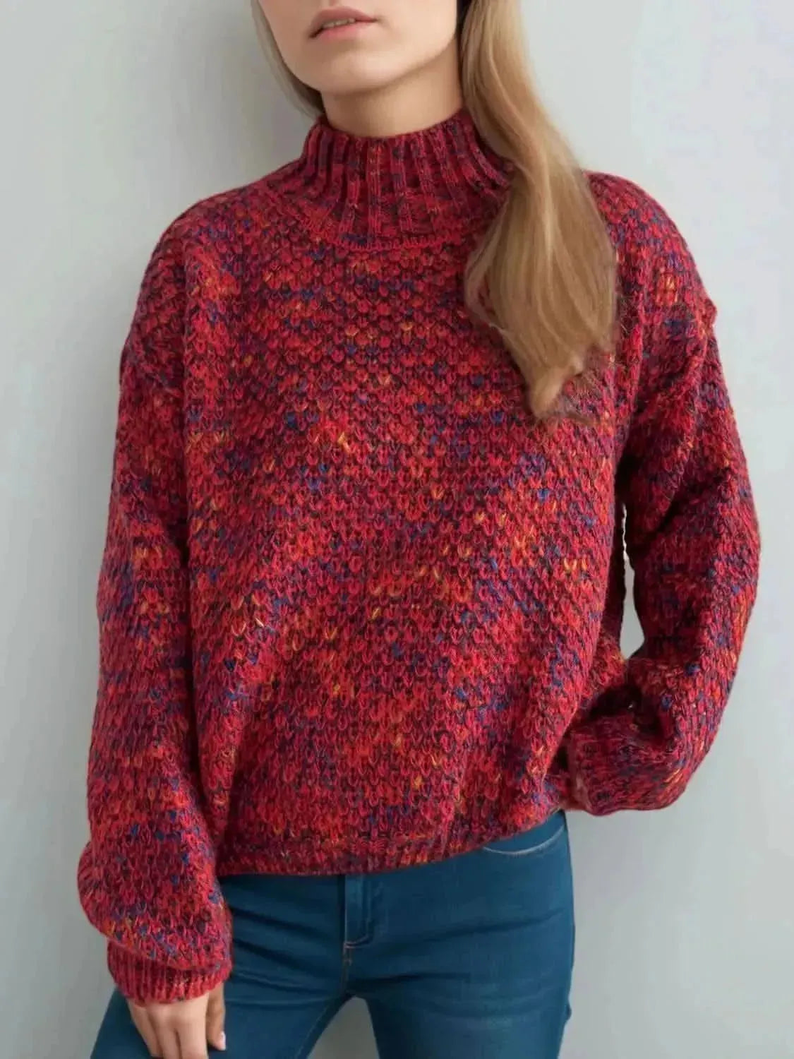 Heathered Turtleneck Dropped Shoulder Sweater - Bad Moms Club