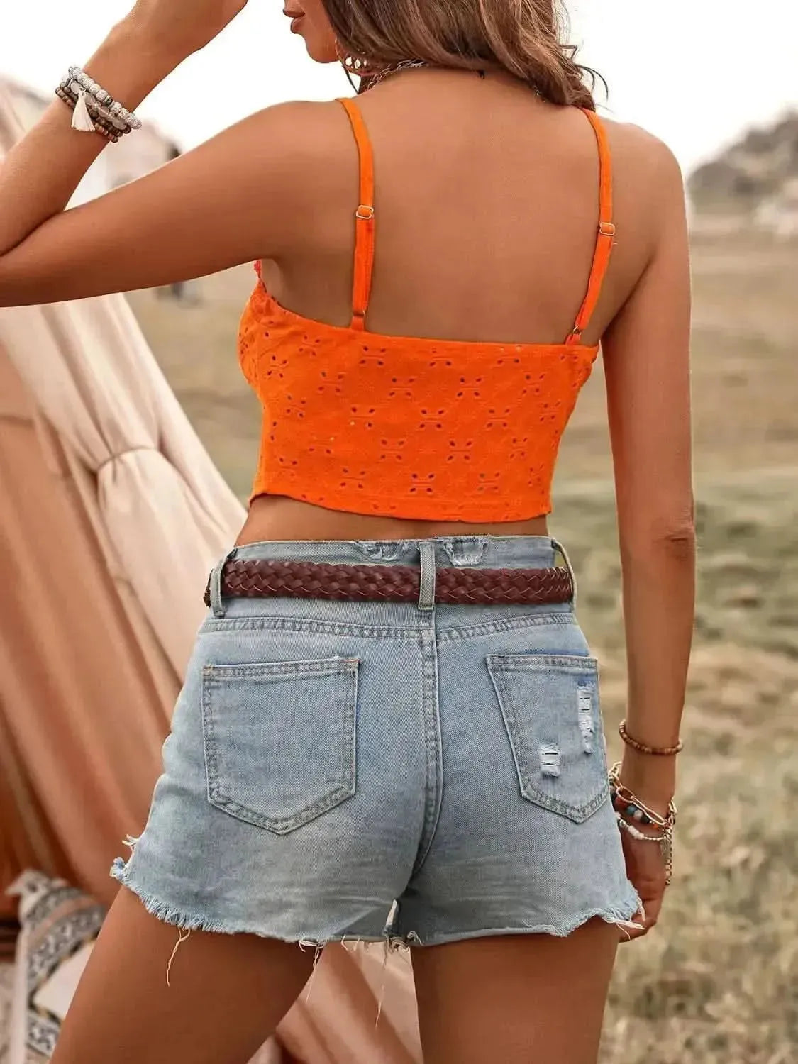 Honey Tied Ruffled Eyelet V-Neck Cami - Bad Moms Club