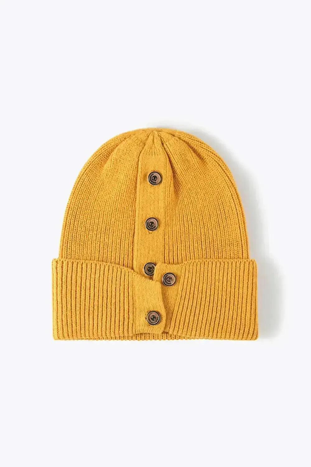 Button Detail Rib-Knit Cuff Beanie - Bad Moms Club