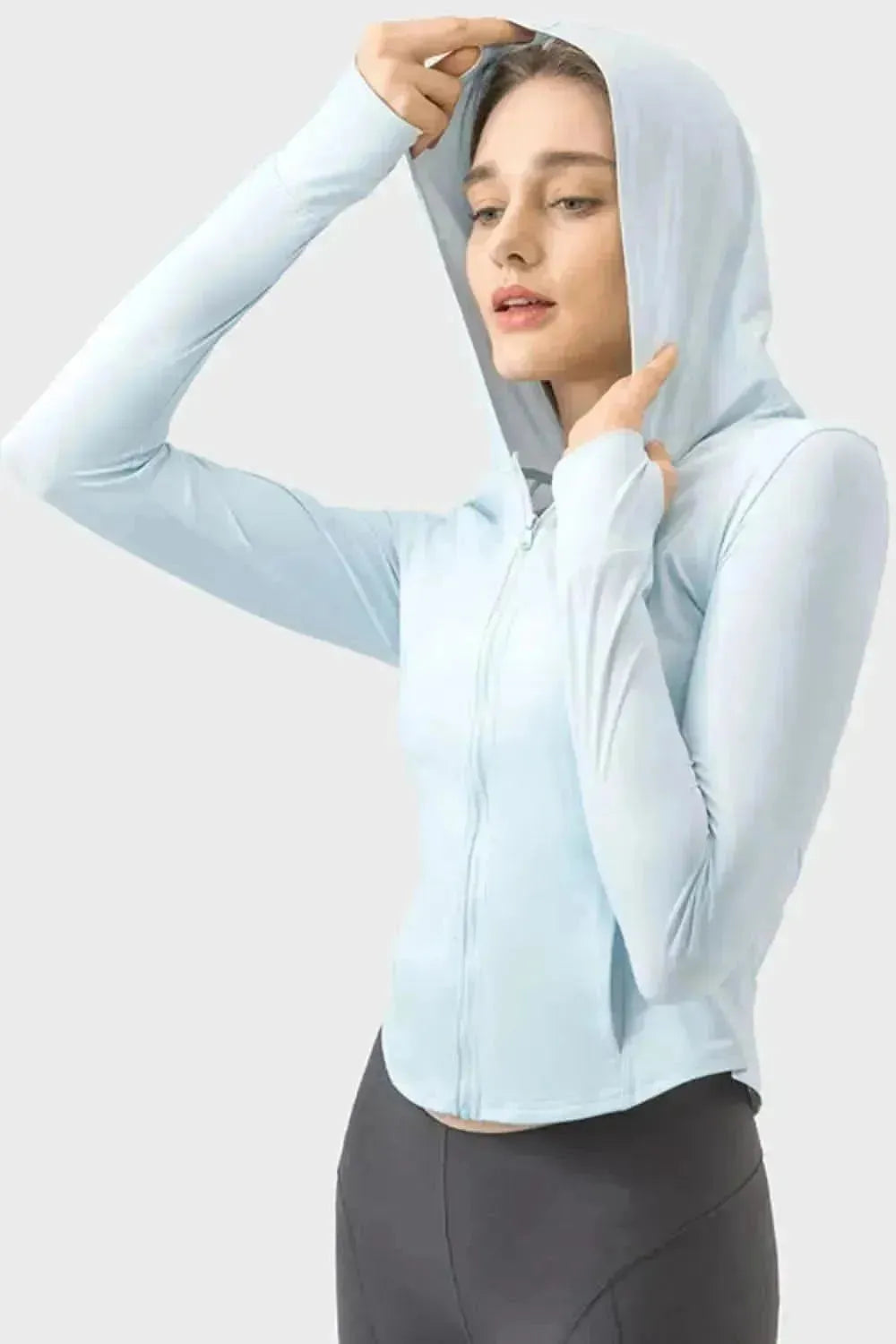 Pocketed Zip Up Hooded Long Sleeve Active Outerwear - Bad Moms Club
