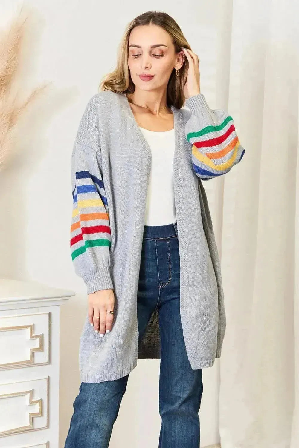 Multicolored Stripe Open Front Longline Cardigan - Bad Moms Club