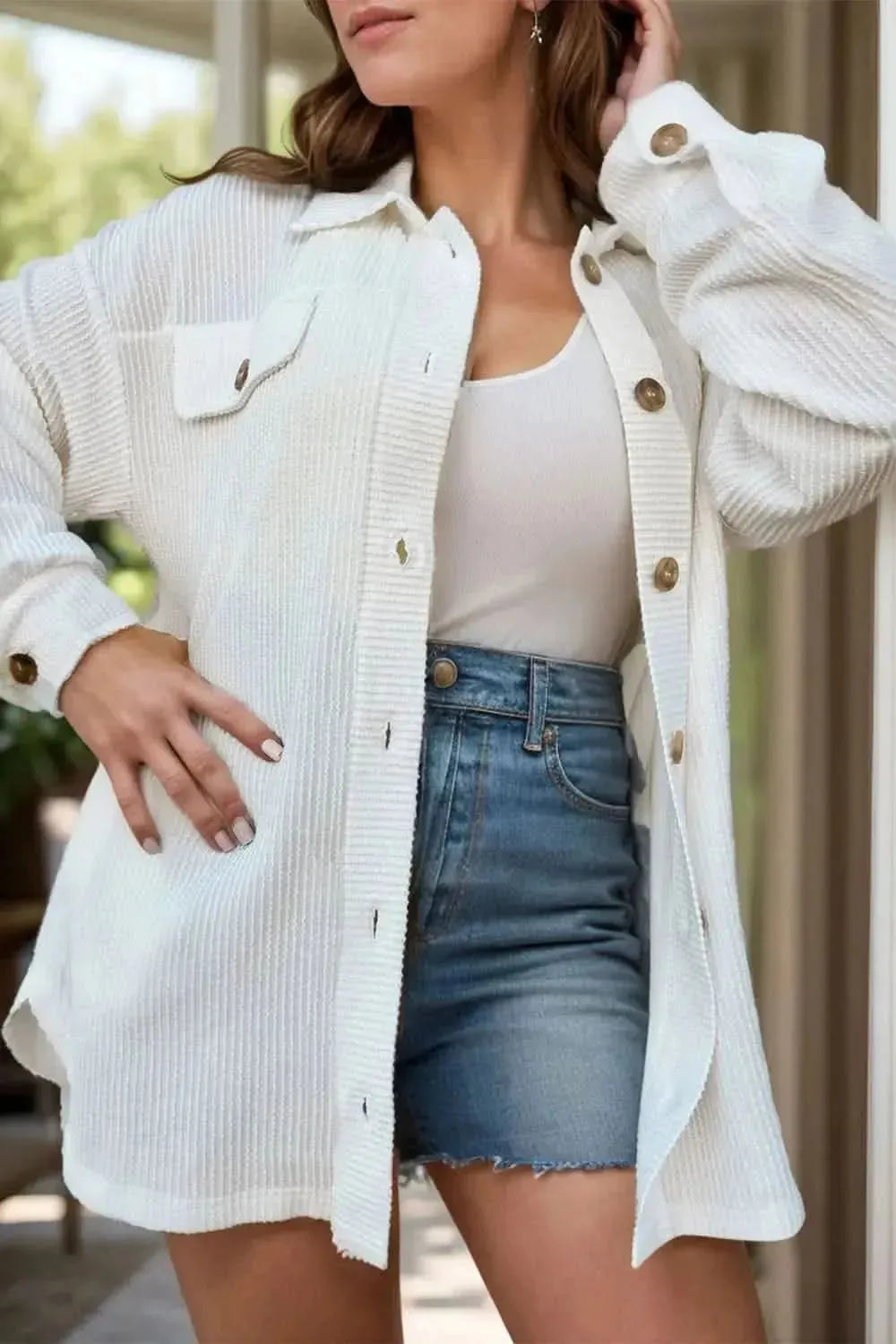 Plus Size Button Up Long Sleeve Jacket - Bad Moms Club