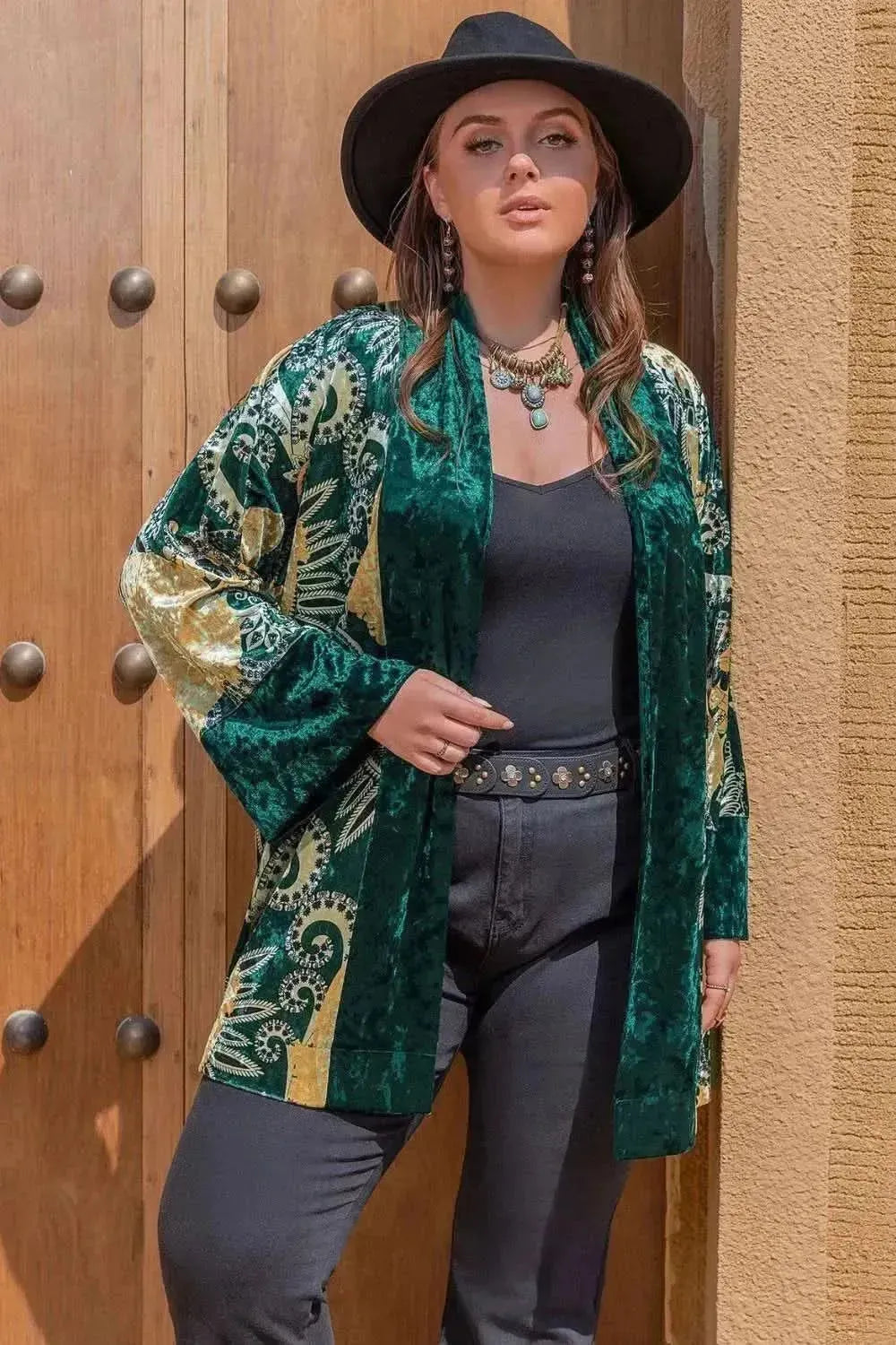 Plus Size Open Front Bohemian Style Long Sleeve Cardigan - Bad Moms Club