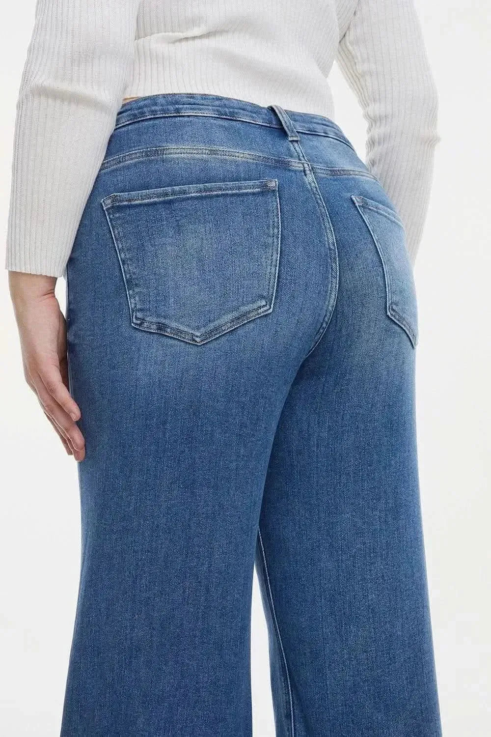 BAYEAS Full Size High Waist Button-Fly Raw Hem Wide Leg Jeans - Bad Moms Club