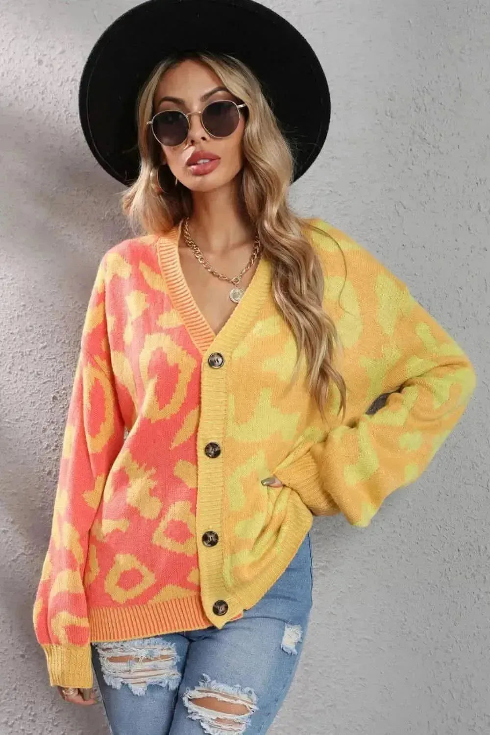 Leopard Button Front Ribbed Trim Cardigan - Bad Moms Club