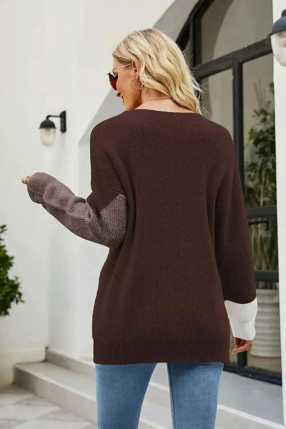 Color Block Round Neck Sweater - Bad Moms Club