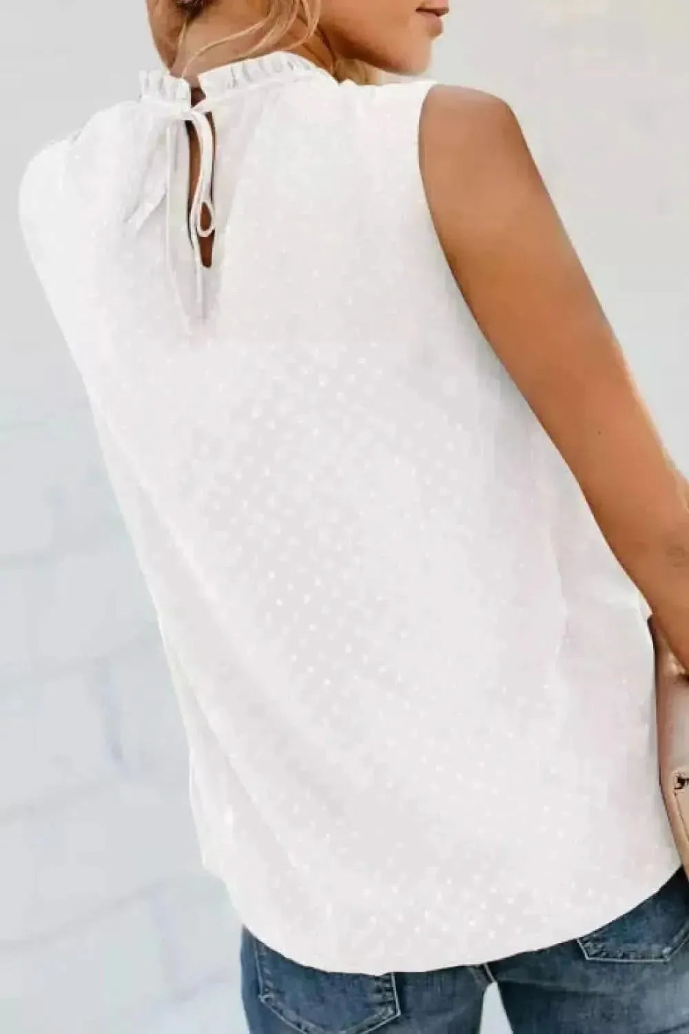 Smocked Tie Back Frill Trim Tank - Bad Moms Club