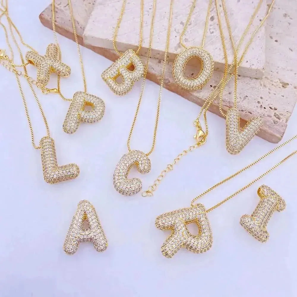 Inlaid Zircon Bubble Initial Necklace - Bad Moms Club