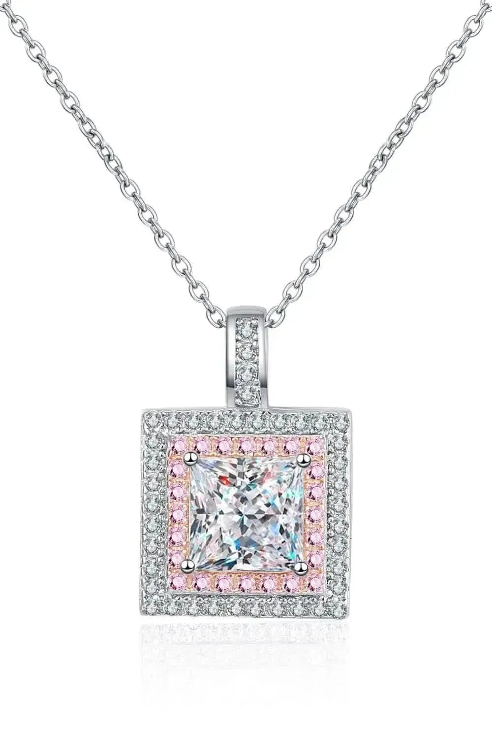 1 Carat Moissanite Square Pendant Chain Necklace - Bad Moms Club