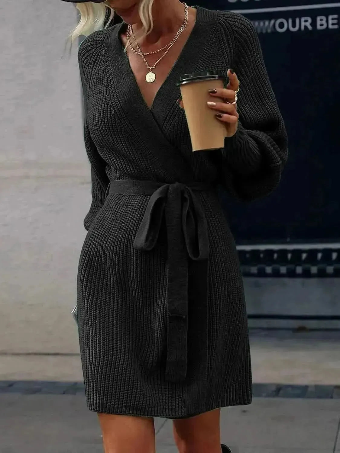 Open Front Lantern Sleeve Tied Cardigan - Bad Moms Club