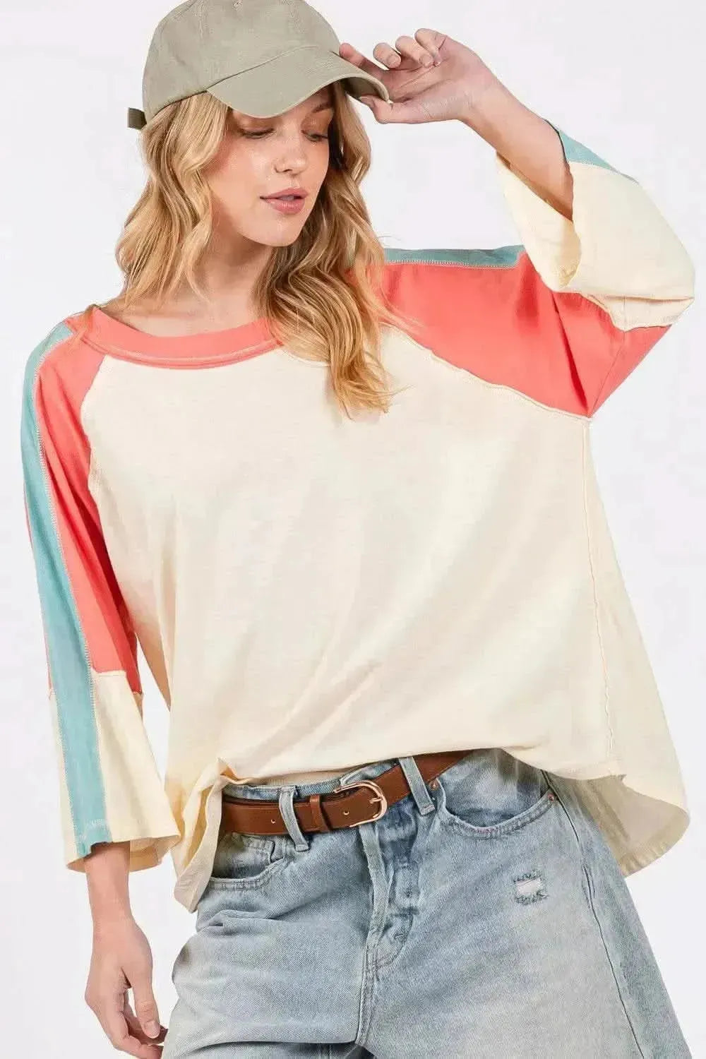 SAGE + FIG Color Block Curved Hem T-Shirt - Bad Moms Club