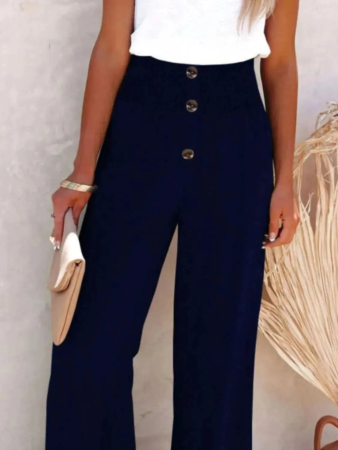 Full Size Decorative Button High Waist Pants - Bad Moms Club