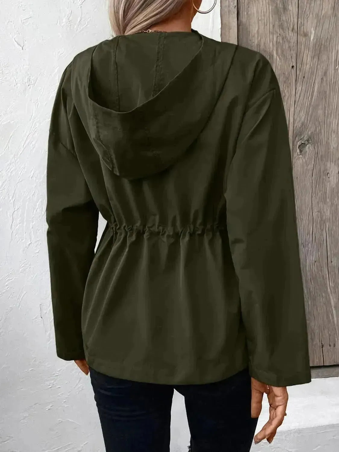 Drawstring Zip Up Hooded Jacket - Bad Moms Club