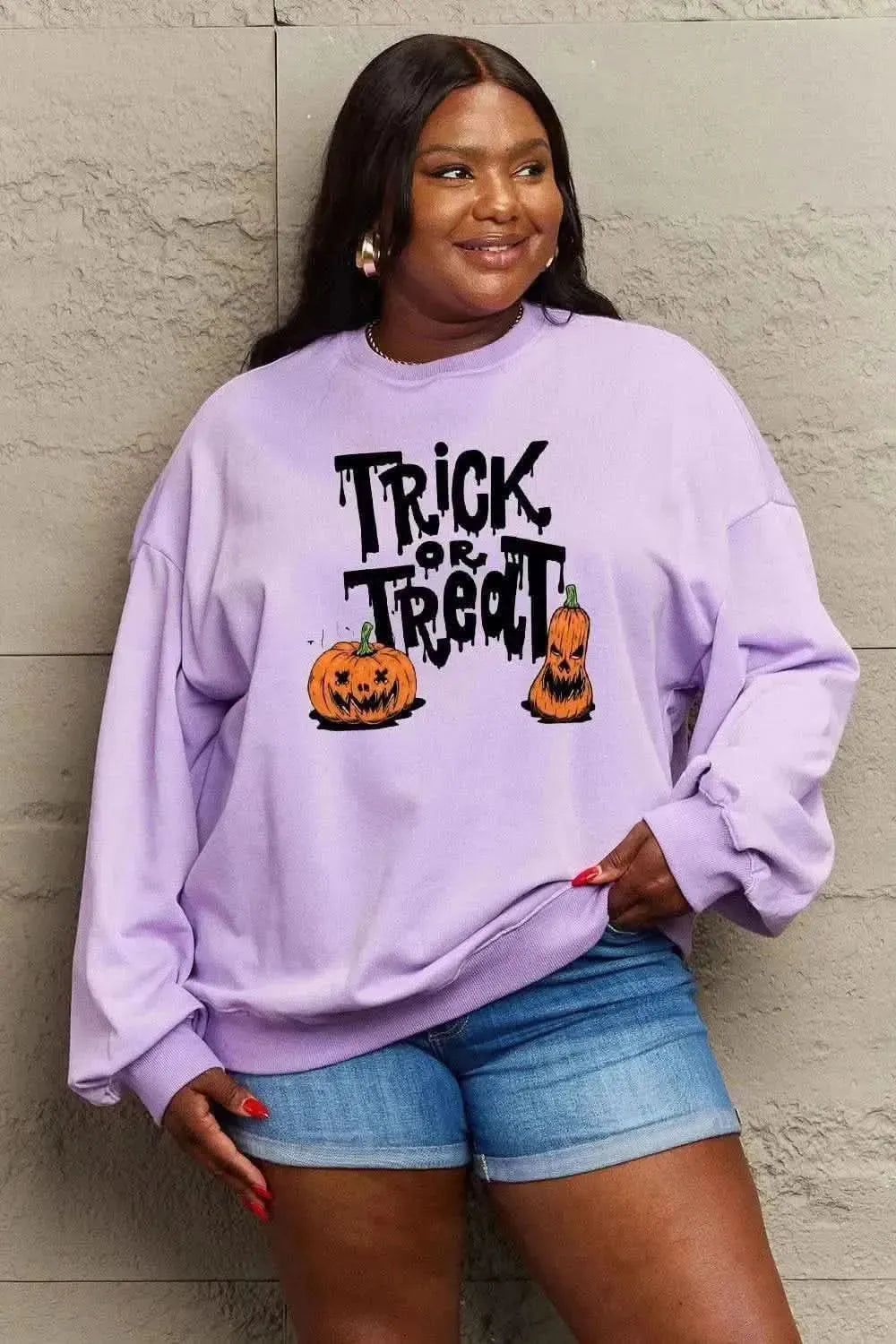 Simply Love Full Size TRICK OR TREAT Graphic Sweatshirt - Bad Moms Club
