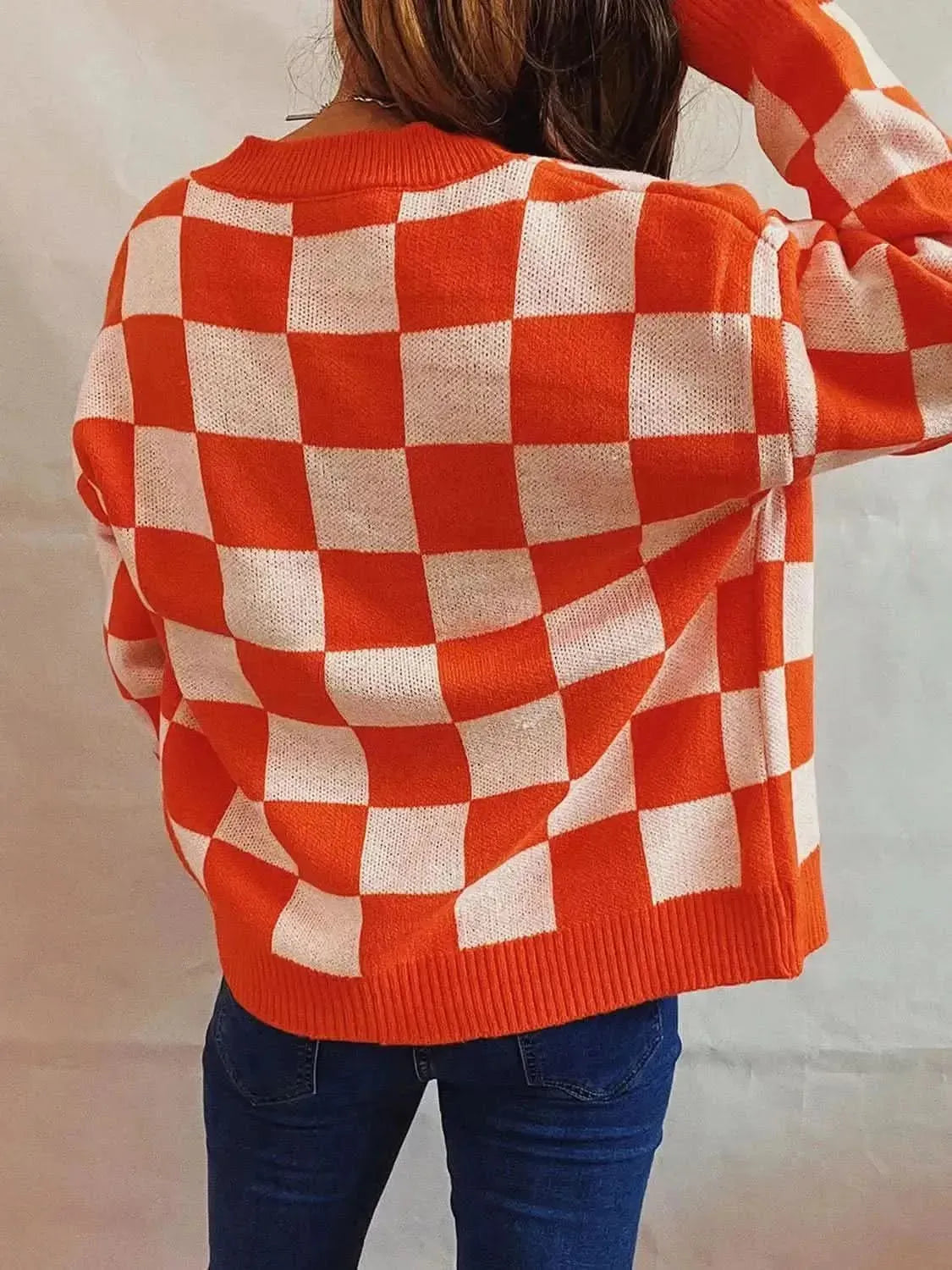 Checkered Open Front Button Up Cardigan - Bad Moms Club