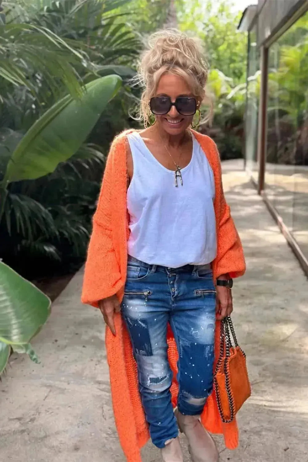 Letter Dropped Shoulder Long Sleeve Cardigan - Bad Moms Club