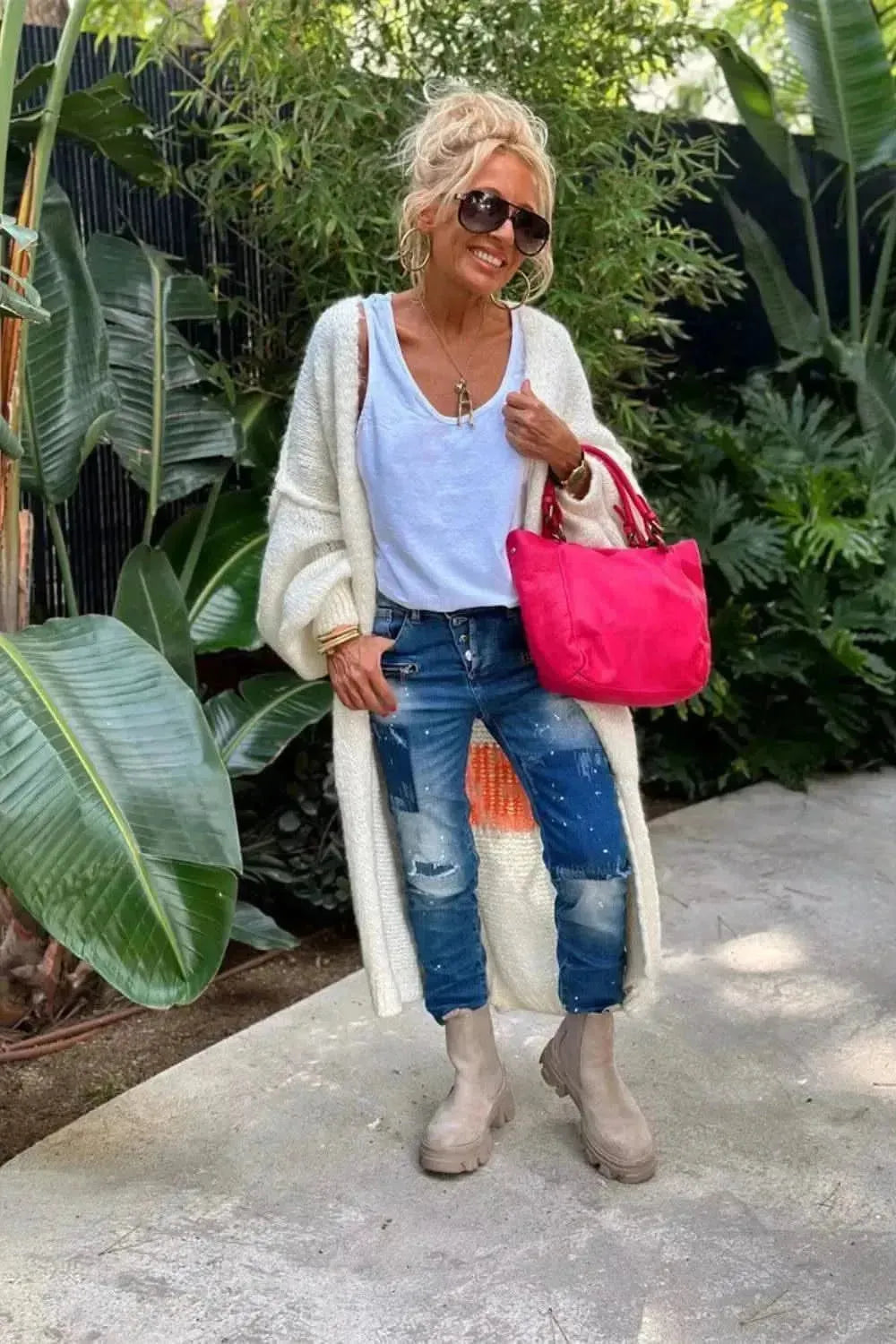 Letter Dropped Shoulder Long Sleeve Cardigan - Bad Moms Club