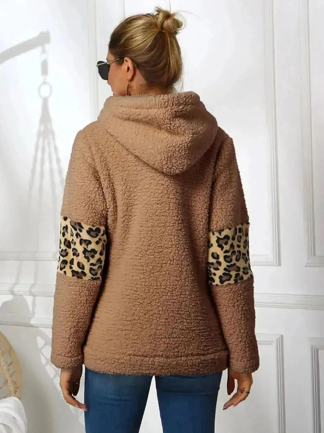 Ivy Lane Sherpa Leopard Long Sleeve Hoodie - Bad Moms Club