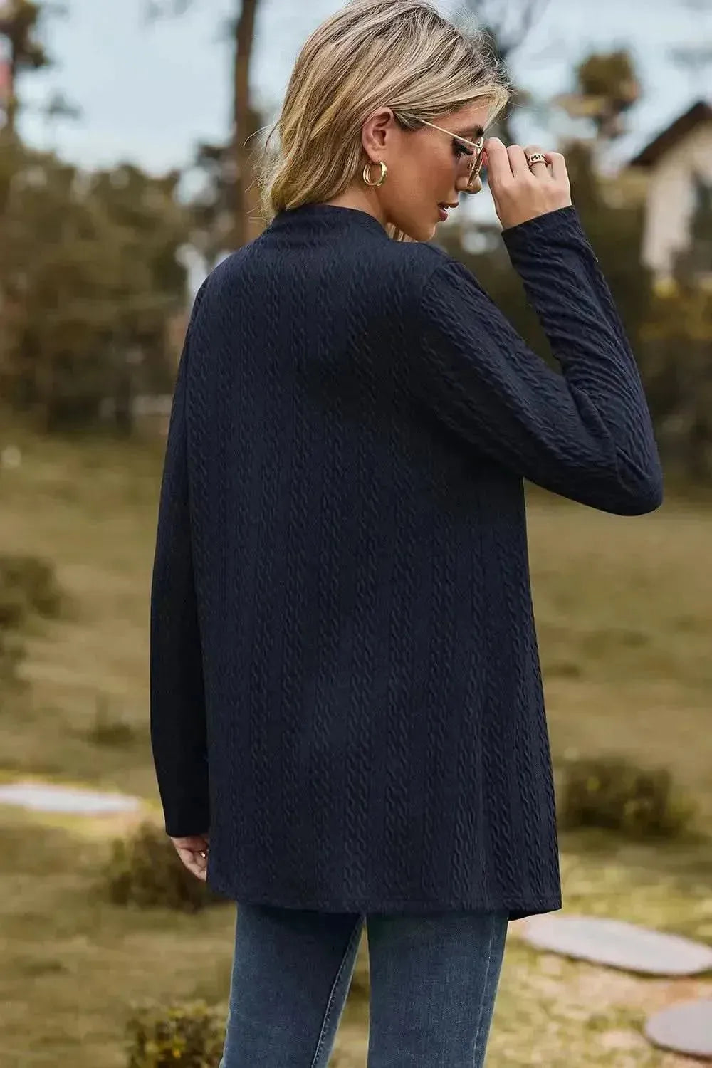 Textured Open Front Long Sleeve Cardigan - Bad Moms Club