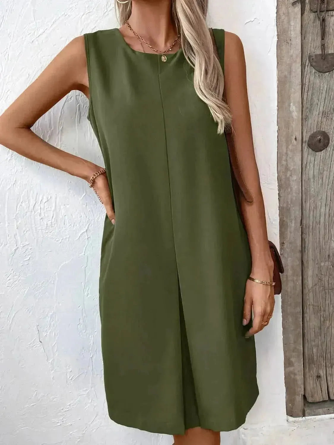 Ivy Lane Pocketed Round Neck Sleeveless Mini Dress - Bad Moms Club