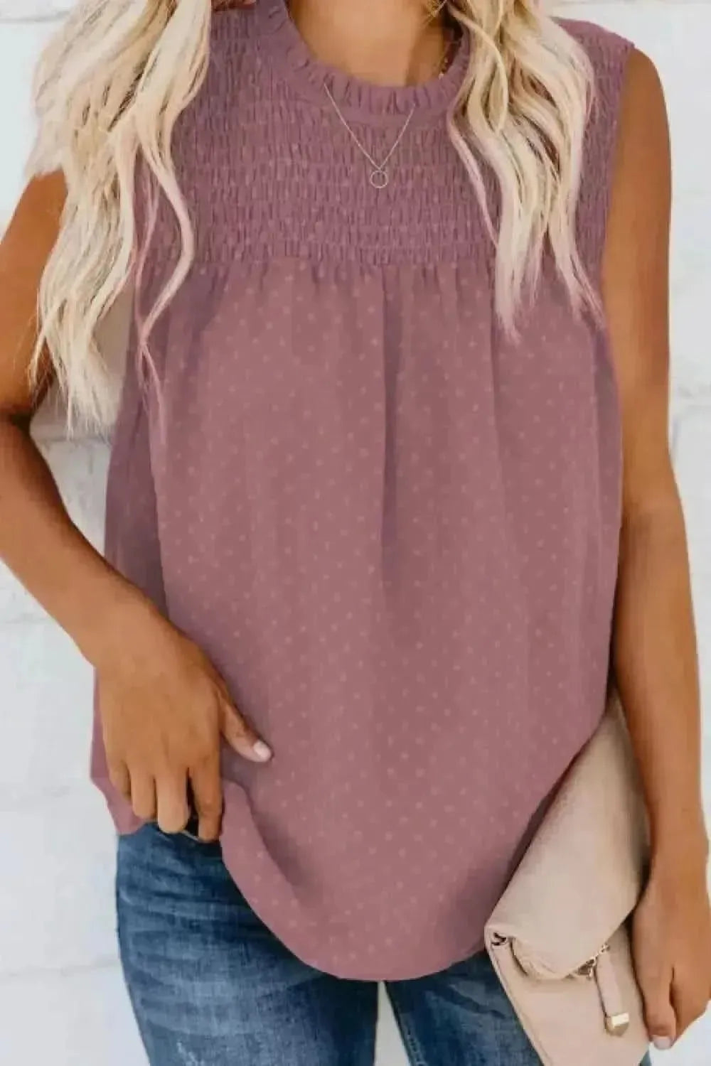 Smocked Tie Back Frill Trim Tank - Bad Moms Club