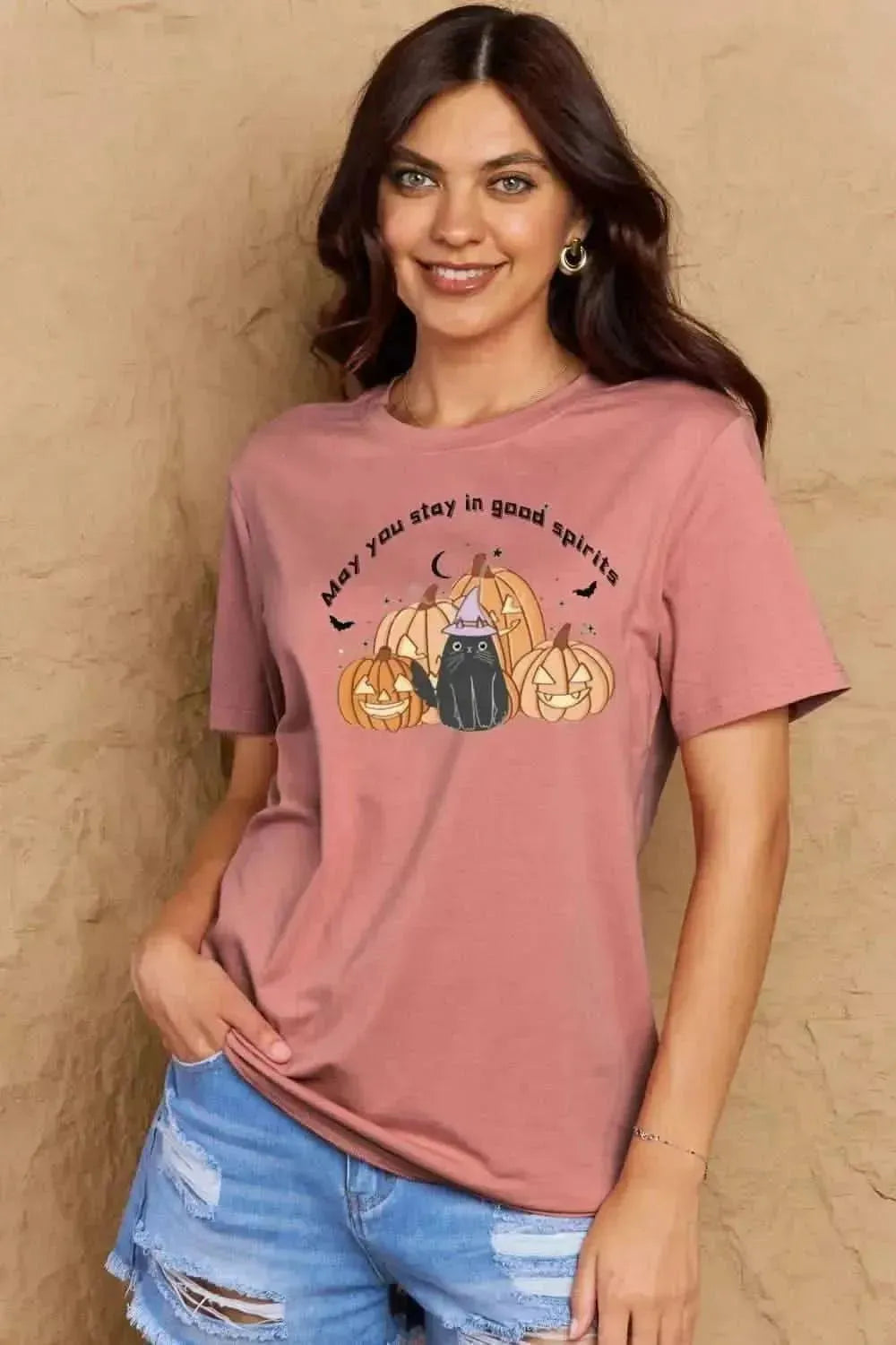 Simply Love Full Size MAY YOU STAY IN GOOD SPIRITS Graphic Cotton T-Shirt - Bad Moms Club