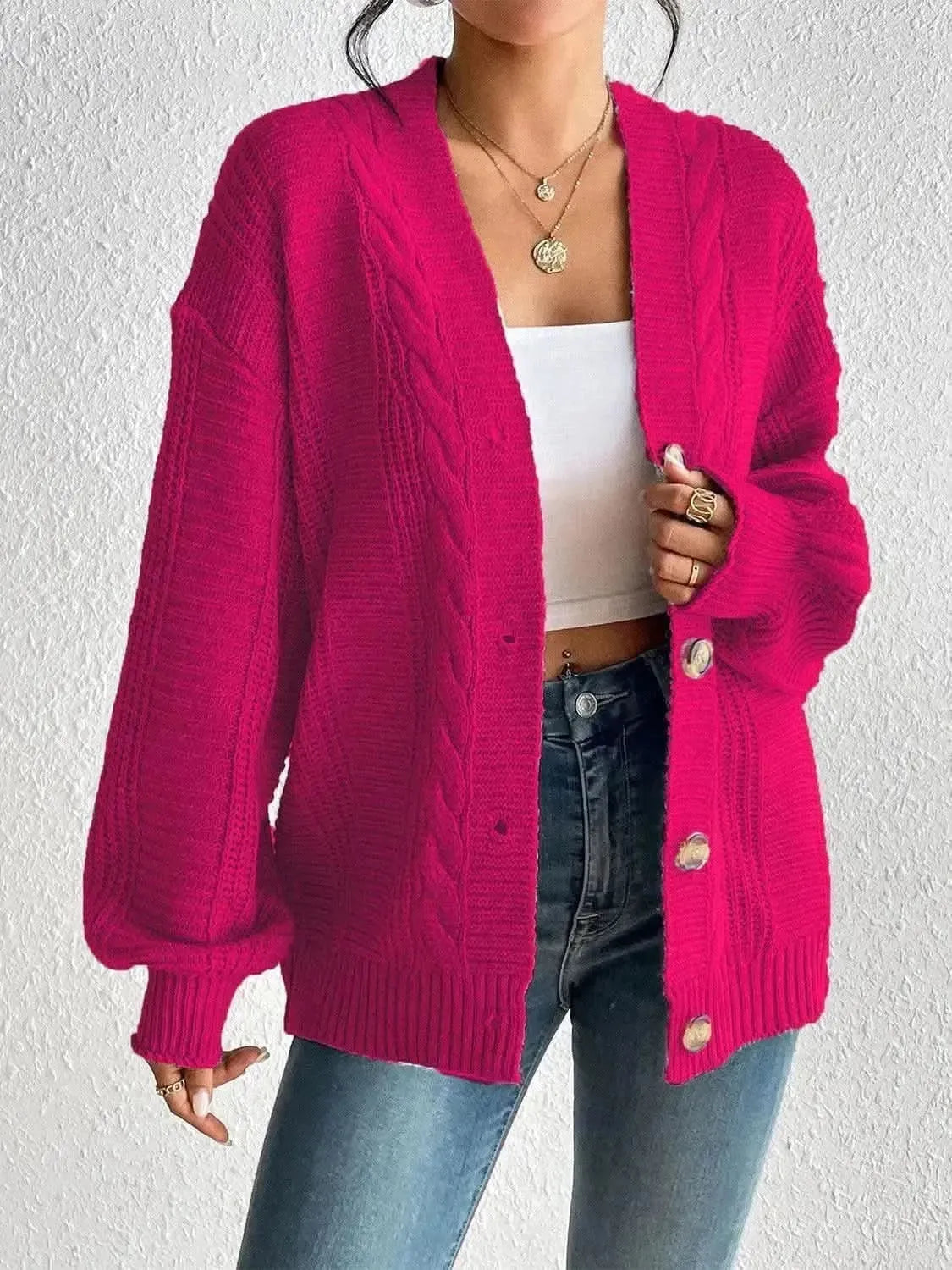 Cable-Knit Button Down Cardigan - Bad Moms Club