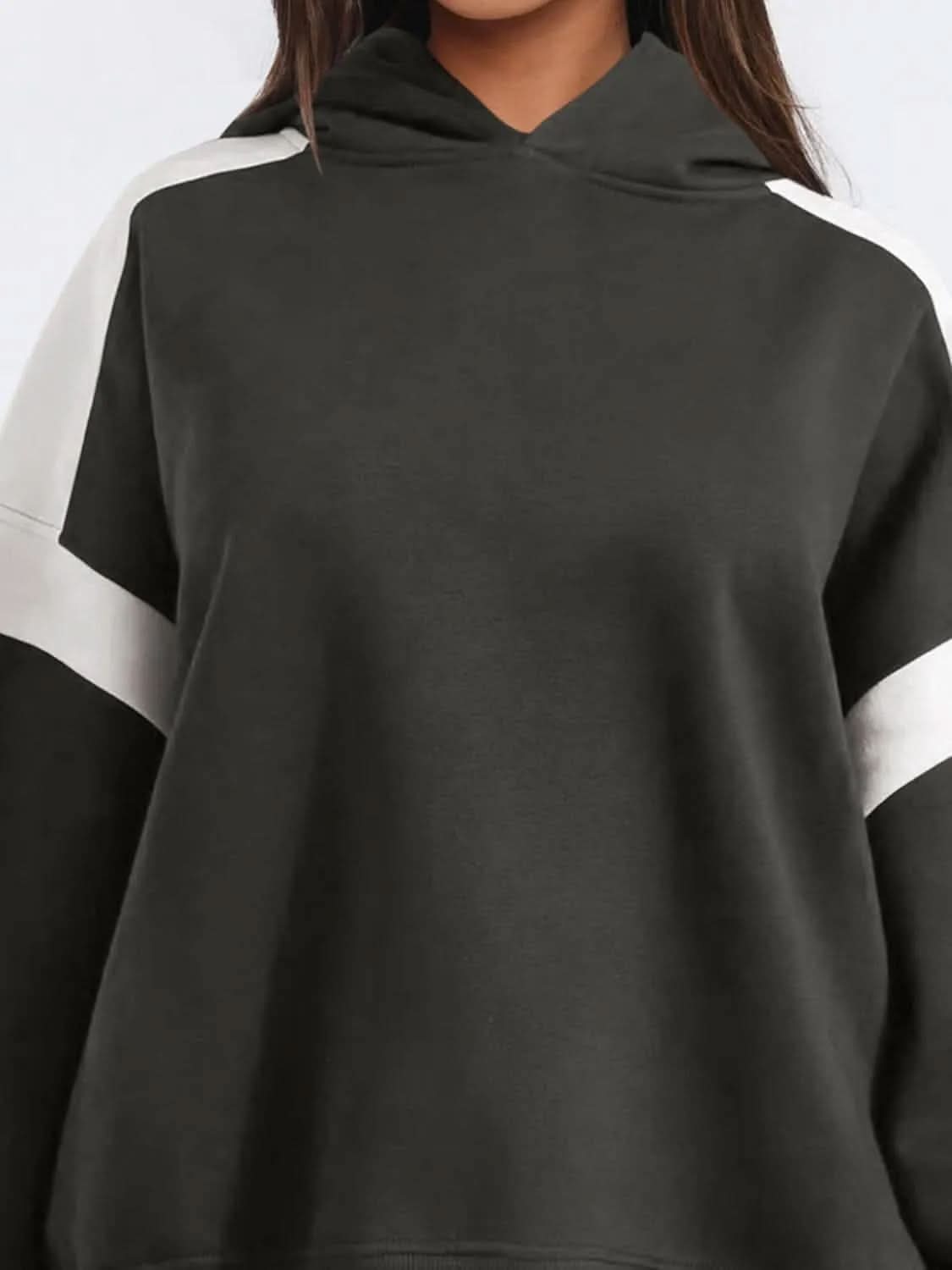 Contrast Dropped Shoulder Long Sleeve Hoodie - Bad Moms Club