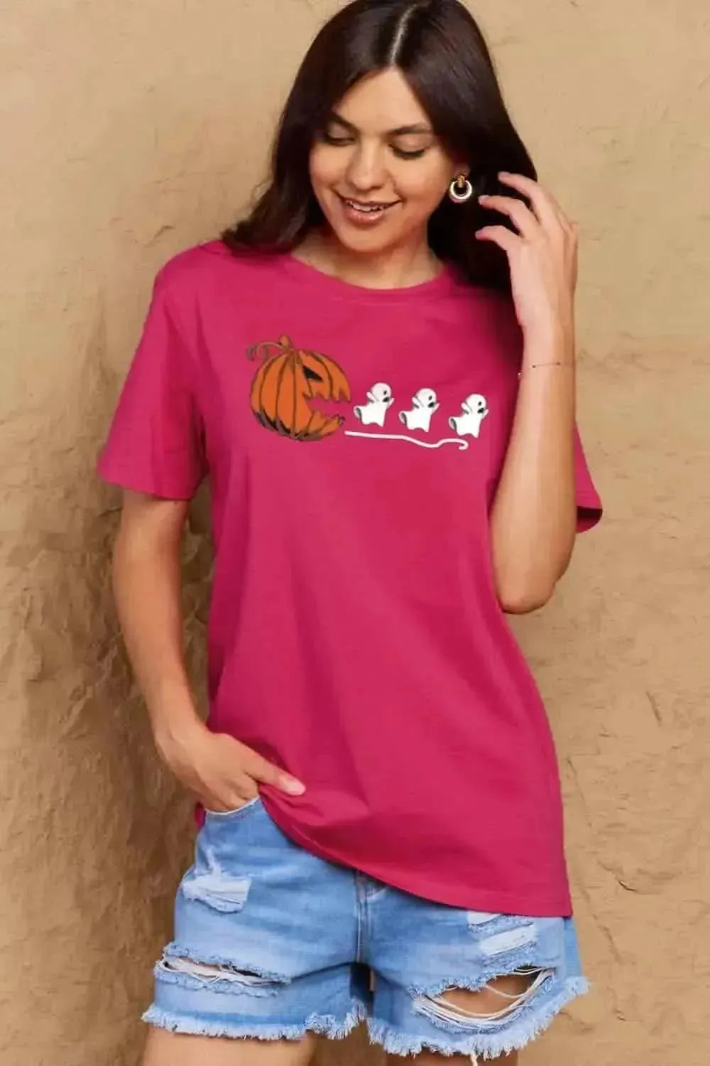 Simply Love Full Size Jack-O'-Lantern Graphic Cotton T-Shirt - Bad Moms Club
