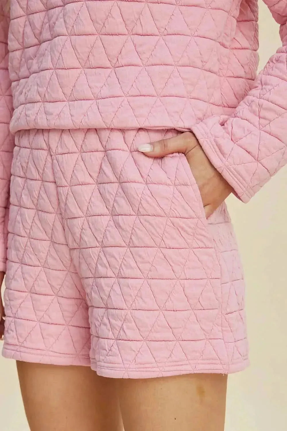 Double Take Full Size Texture Round Neck Long Sleeve Top and Shorts Set - Bad Moms Club