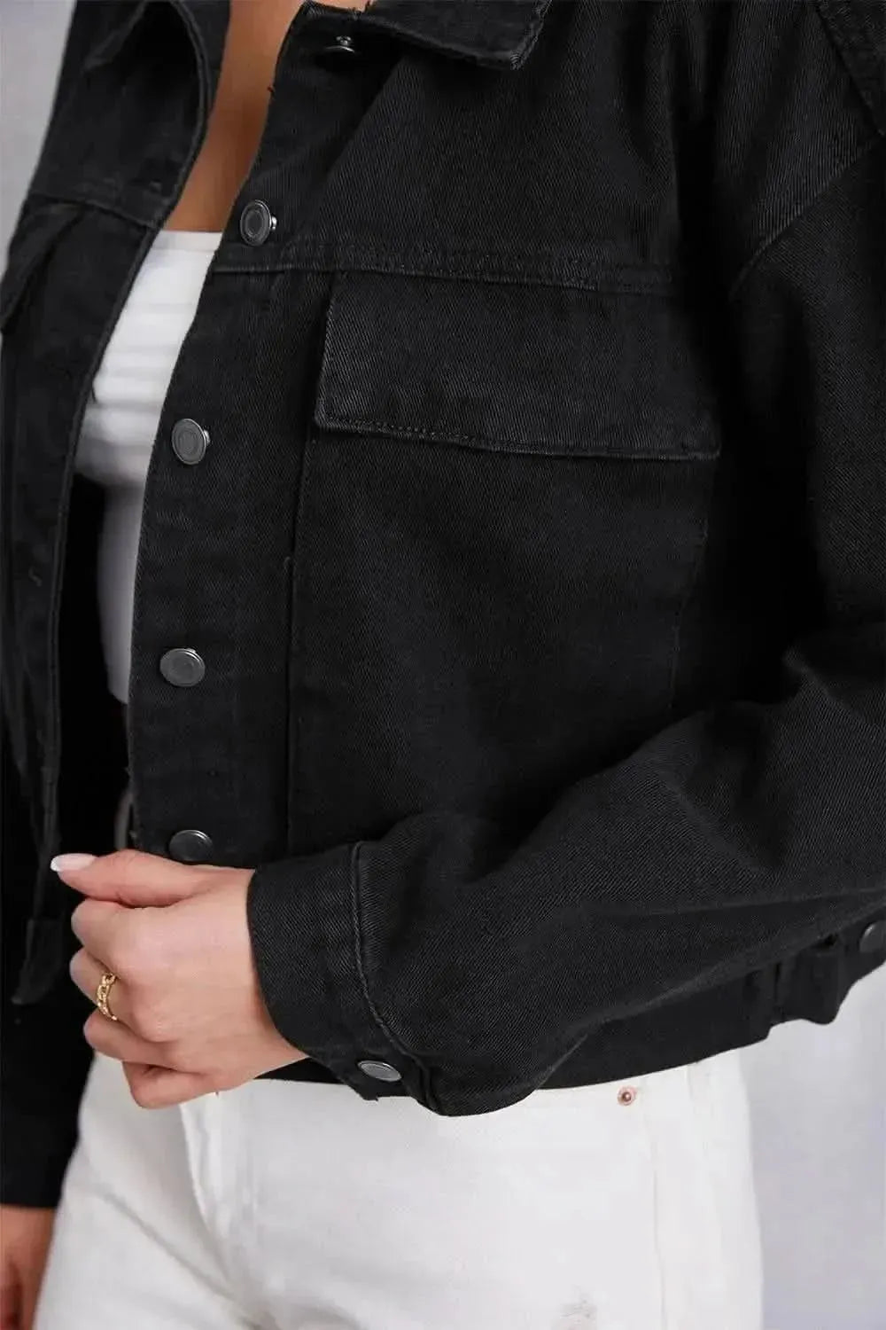 Button Up Dropped Shoulder Denim Jacket - Bad Moms Club