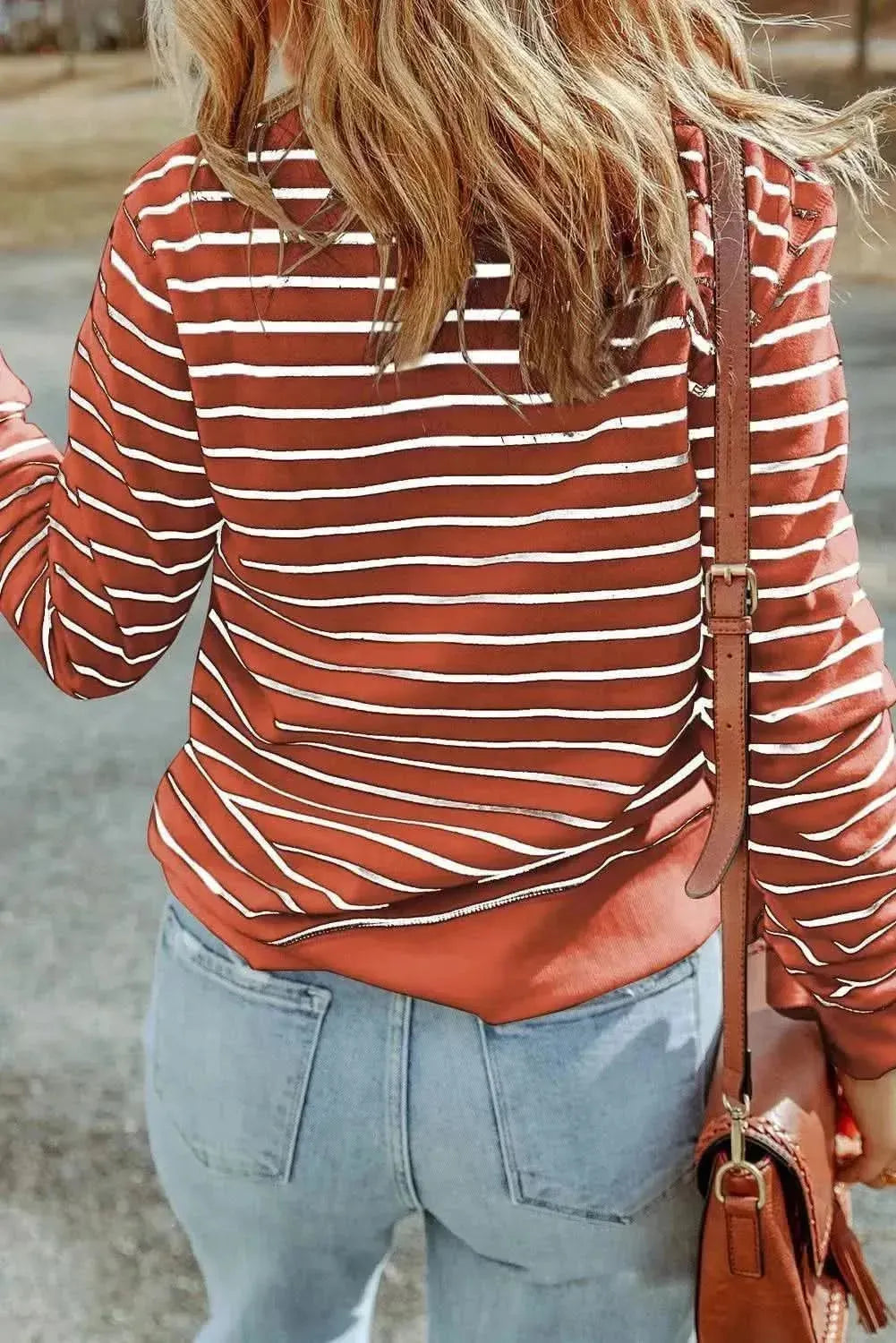 Striped Long Sleeve Round Neck Top - Bad Moms Club