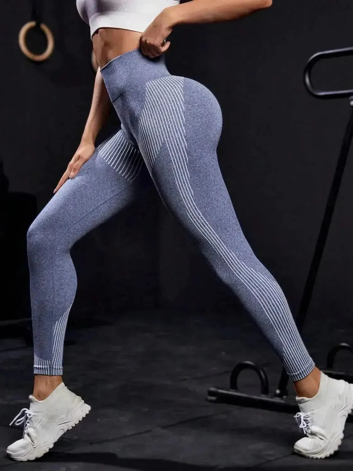 Striped High Waist Active Pants - Bad Moms Club